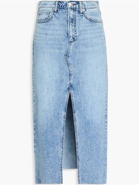 Rag & Bone Clara Midi Denim Skirt Light Wash Slit Size 26